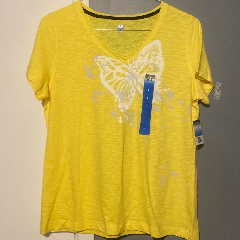 💜SJB Women’s Yellow T-Shirt short sleeve scoop neck size large